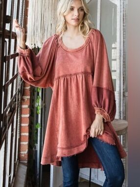 Oli & Hali Mineral Wash Clay Babydoll Dress Tunic Oversized S